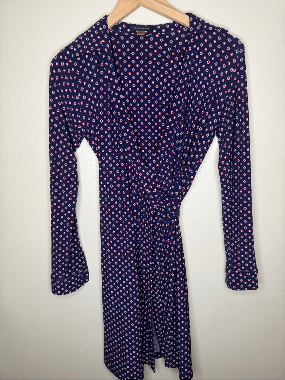 Tommy Hilfiger Navy Wrap Dress with Pink Diamond Print